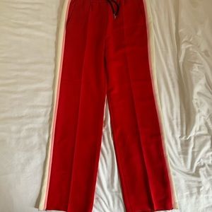 Barbara Bui Red Sweatpants with Pink + White Stripe